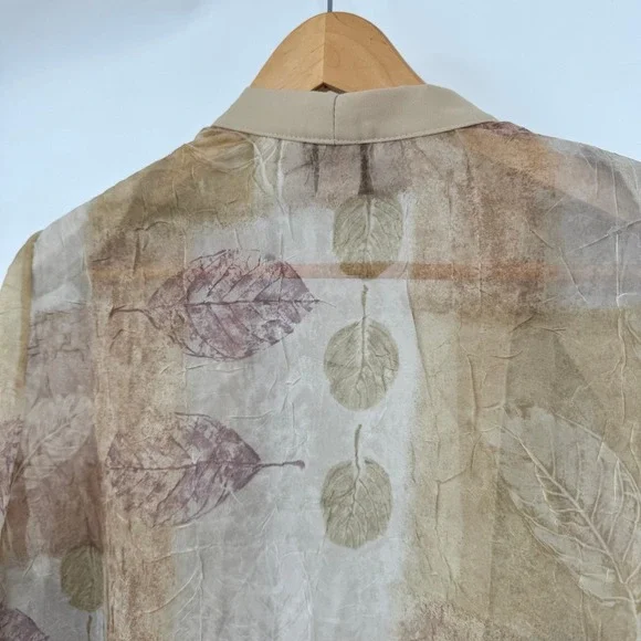 R&M Rcihards Lightweight Tan‎ Leaf Pattern Sheer Cardigan/Beige Pants Set Sz 18 - Picture 6 of 16